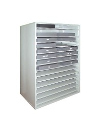 Meuble à 13 tablettes coulissantes + 2 fixes