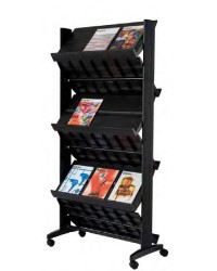 Présentoir mobile linéaire double-face 6 tablettes